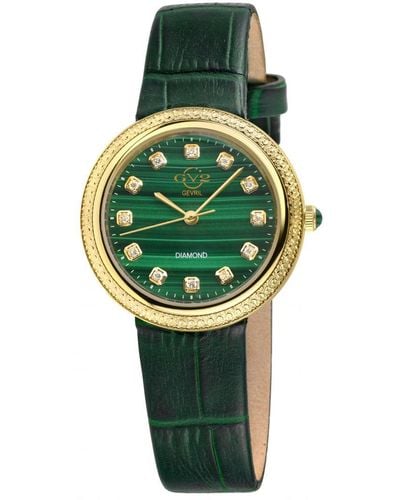 Gv2 Arezzo Diamond Swiss Quartz Malchaite Dial, Genuine Italian Handmade Leather Watch - Green