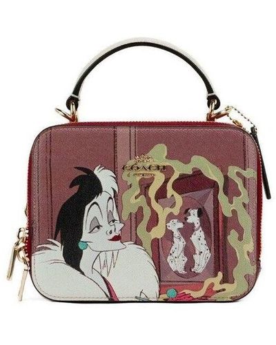 COACH Disney Cruella Motif Crossgrain Leather Box Crossbody Handbag - Red