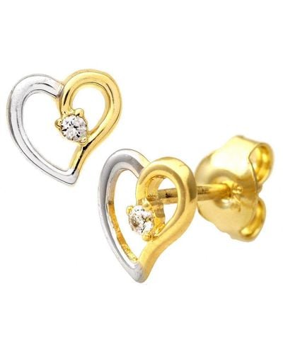 DIAMANT L'ÉTERNEL 9ct Yellow And White Gold Cubic Zirconia Heart Stud Earrings - Metallic