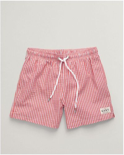 GANT Regular Fit Seersucker Swim Shorts - Pink