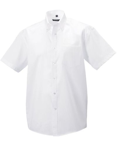 Russell Collection Short Sleeve Ultimate Non-Iron Shirt () Cotton - White