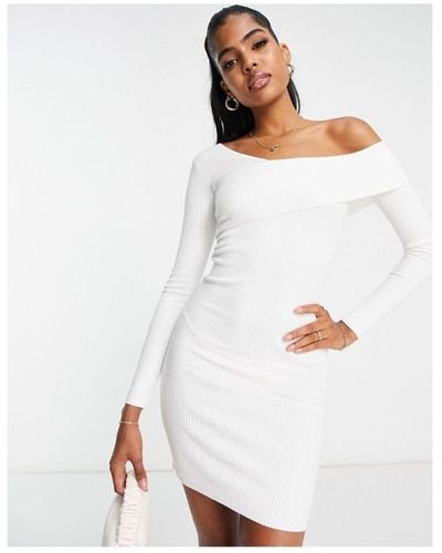 White long sleeve bardot dress cheap