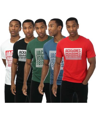 Jack & Jones Men's Jack And Jones Flint 5 Pack Crew T-shirts In Multicolour - Rood