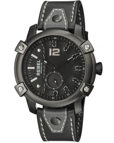 Rebel Weeksville Black Dial Leather Watch - Grey