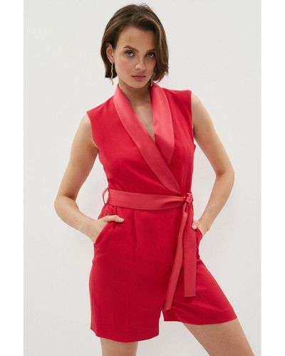 Coast Sleeveless Blazer Wrap Playsuit With Self Tie - Red