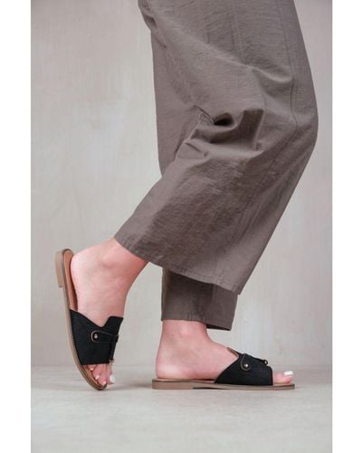 Where's That From 'Sandra' Fringe Trim Flat Slider Sandals - Grey