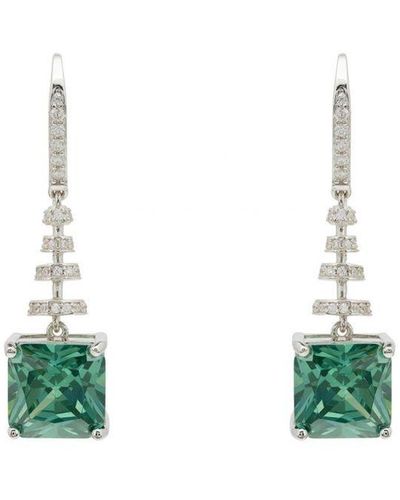 LÁTELITA London Spiral Square Crystal Drop Earrings Emerald Green Silver Sterling Silver
