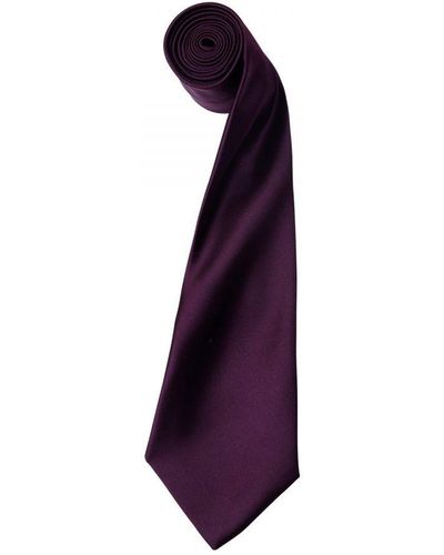 PREMIER Plain Satin Tie (Narrow Blade) (Pack Of 2) (Aubergine) - Purple