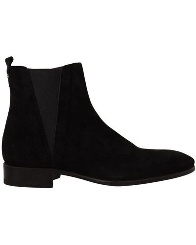 Dolce & Gabbana Black Suede Leather Chelsea Boots Shoes