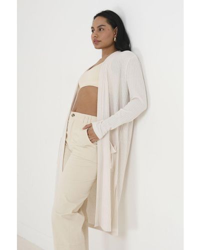 Brave Soul Ivory 'nellie' Ribbed Oversized Lounge Cardigan Polyester/viscose - White