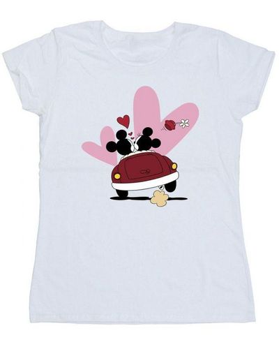Disney Ladies Mickey Mouse Car Print Cotton T-Shirt () - White