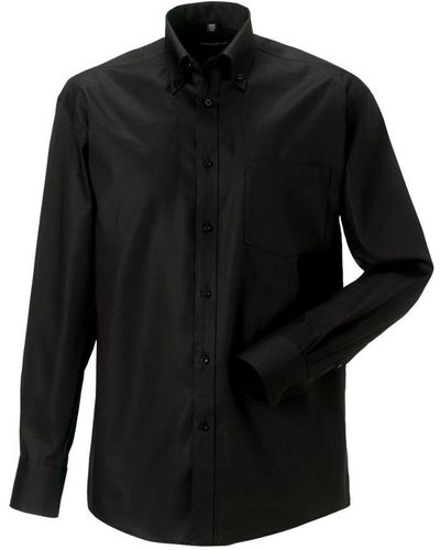 Russell Collection Long Sleeve Ultimate Non-Iron Shirt () Cotton - Black
