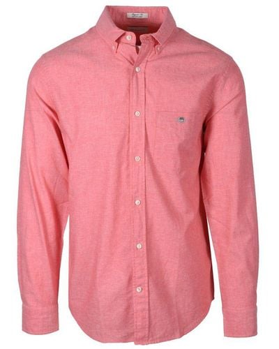 GANT Reg Cotton Linen Long Sleeve Shirt Sunset - Pink