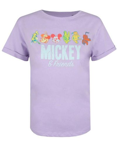 Disney Ladies Mickey & Friends Retro T-Shirt () Cotton - Purple