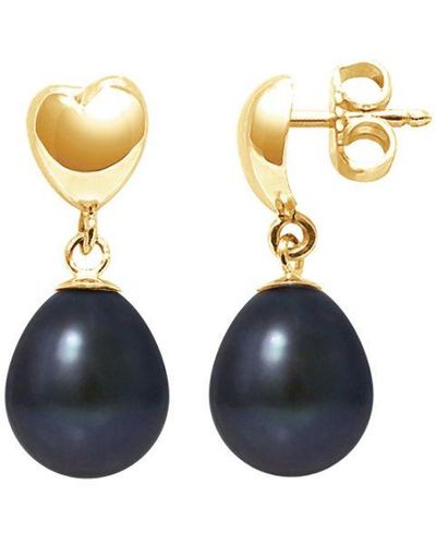 Blue Pearls Pearls Freshwater Earrings And 375/1000Black Hearts Dangling And 375/1000 - Blue