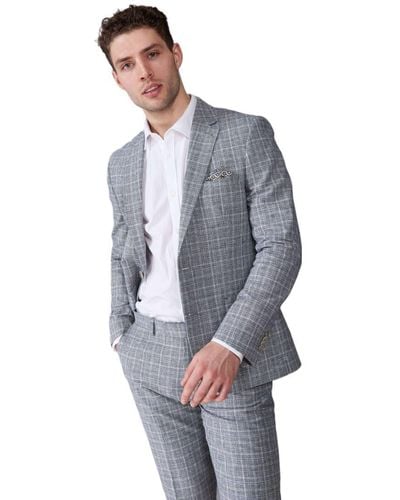 Harry Brown London Harry London Eli Check Two Piece Linen Suit Cotton - Grey