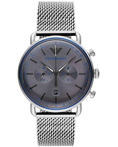 Emporio Armani Silver Steel Chronograph Watch - Grey