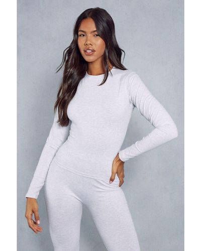 MissPap Long Sleeve Fitted T Shirt Cotton - White