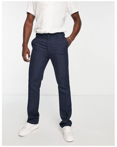 TOPMAN Straight Flare Pronounced Twill Trousers - Blue
