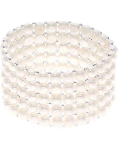 Diadema Manchet Armband 5 Rijen Zoetwater Pearl White 925 - Wit