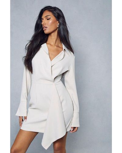 MissPap Split Sleeve Drape Detail Tailored Shirt Dress - Grey
