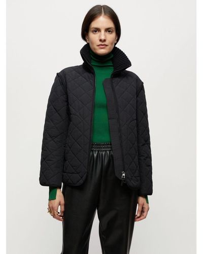 Jigsaw Knit Collar Quilted Jacket Cotton - Black
