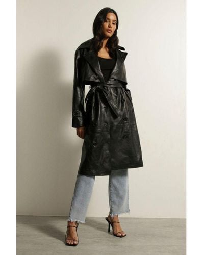 MissPap Premium Leather Trench Coat - Black