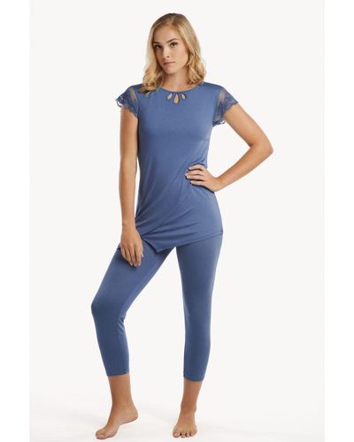 Lisca 'Juliette' Pyjama Short Lace Sleeve Top And Legging Set - Blue