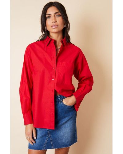 Threadbare Basic Cotton 'Roseatte' Loose Fit Long Sleeve Shirt - Red