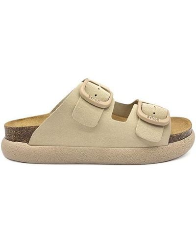 Scholl 'noelle Chunky' Suede Flat Double Strap Sandal - Natural
