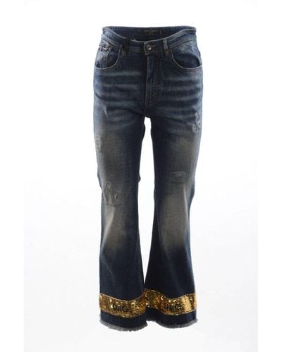 Dolce & Gabbana Blauwe Katoenen Cropped Denim Jeans Met Stretch En Lovertjes