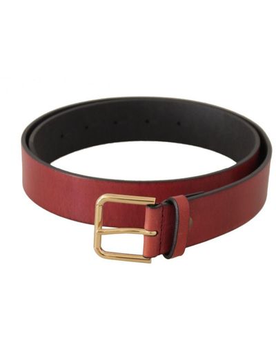 Dolce & Gabbana Leather Logo Engraved Metal Buckle Belt - Red