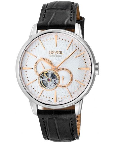 Gevril Mulberry Ss Case, / Dial With Embossed Textured, Genuine Italian Handmade Leather Strap - Grey