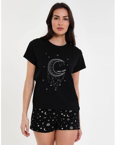 Threadbare 'Starry' Cotton Pyjama Short Set - Black