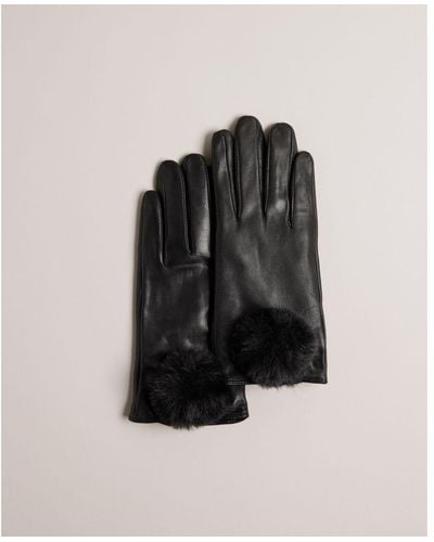 Ted Baker Pom Leather Touchscreen Gloves - Black