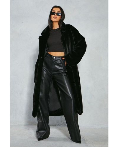 MissPap Premium Faux Fur Belted Maxi Coat - Black