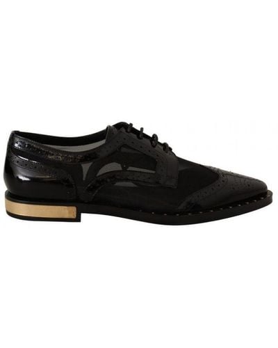 Dolce & Gabbana Black Leather Broques Sheer Wingtip Shoes Polyamide