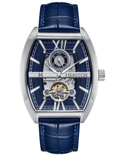 Heritor Masterson Semi-skeleton Leather-band Watch Stainless Steel - Blue