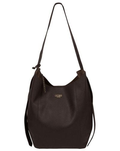 Cultured London 'harrow' Dark Brown Leather Shoulder Bag - Black