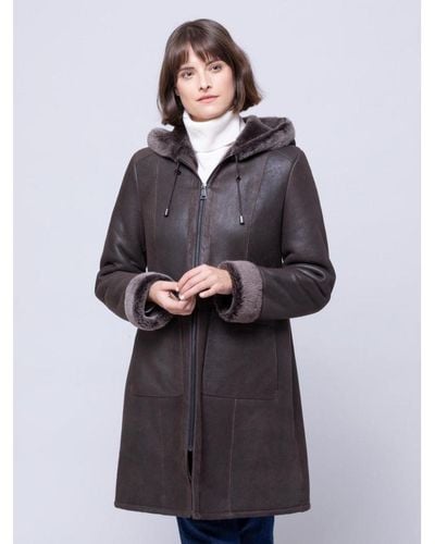 Lakeland Leather Plumpton Sheepskin Hooded Coat - Grey