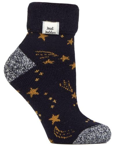 Heat Holders Ladies Cosy Socks With Turn Over Cuff - Blue