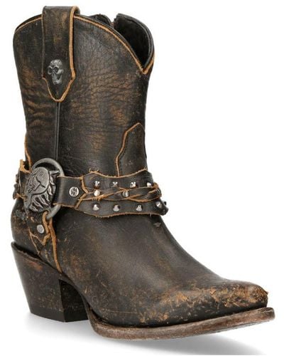 New Rock Leather Pointed Cowboy Boots- Wstm005-S2 - Brown