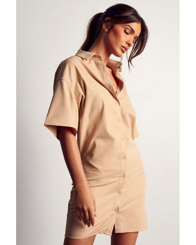MissPap Poplin Short Sleeve Shirt Dress - Natural