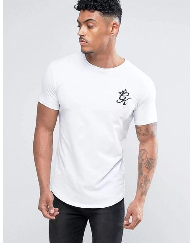 Gym King Logo Longline Muscle Fit T Shirt White Cotton