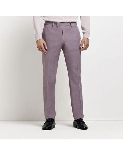 River Island Suit Trousers Purple Slim Fit Heather