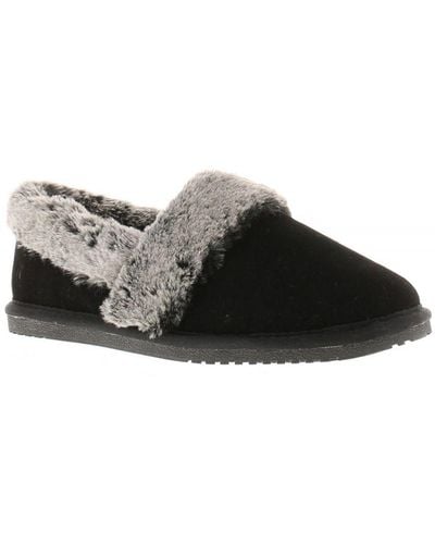 Hush Puppies Slippers Full Fluffy Ariel Suede Leather - Black