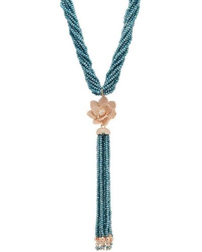 LÁTELITA London Lotus Flower Tassel Statement Necklace Turquoise Blue Rosegold Sterling Silver - White