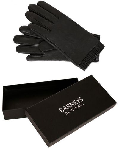 Barneys Originals Gift Boxed Leather Gloves With Elasticated Cuff - Black