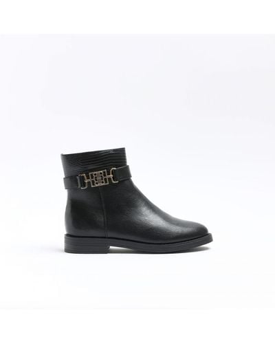 River Island Ankle Boots Black Riding Pu