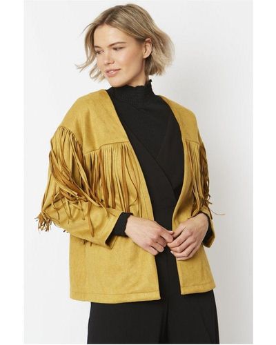 Jayley Faux Suede Jacket With Tassels Shimmer - Yellow